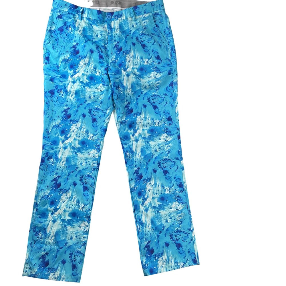 Hreski Golf Pants Mens 36W 32L Blue White Marble Swirl Performance Trousers